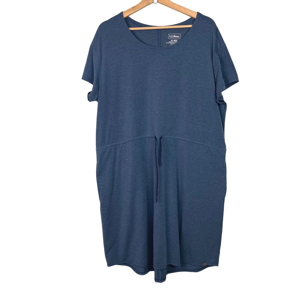 LL Bean Womens XL REG Blue Tencel Polyester Blend‎ Drawstring Waist Dress